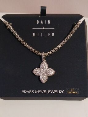 Gorgeous! Bain x Miller Men's Silver Tone Brass Pave Clover Pendant Necklace ⚜️